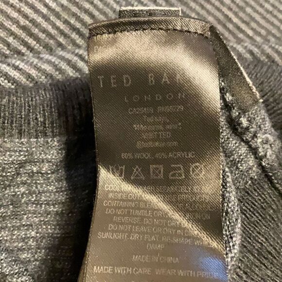 Ted Baker Men’s Crewneck Wool Blend Sweater, Striped Bodice, Solid Arms, Size S - Picture 8 of 11